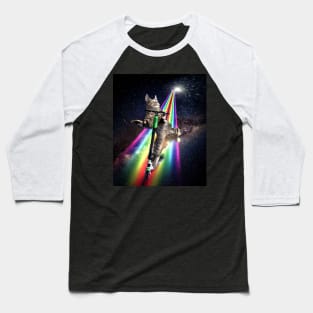 Galaxy Space Cat On Scooter Rainbow Baseball T-Shirt